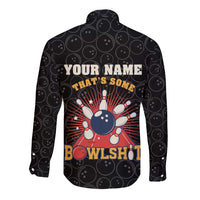 Flaming Bowling Ball Long Sleeve Button Shirt with Strike Explosion and Funny Quote Graphic on Bowling - Wonder Print Shop