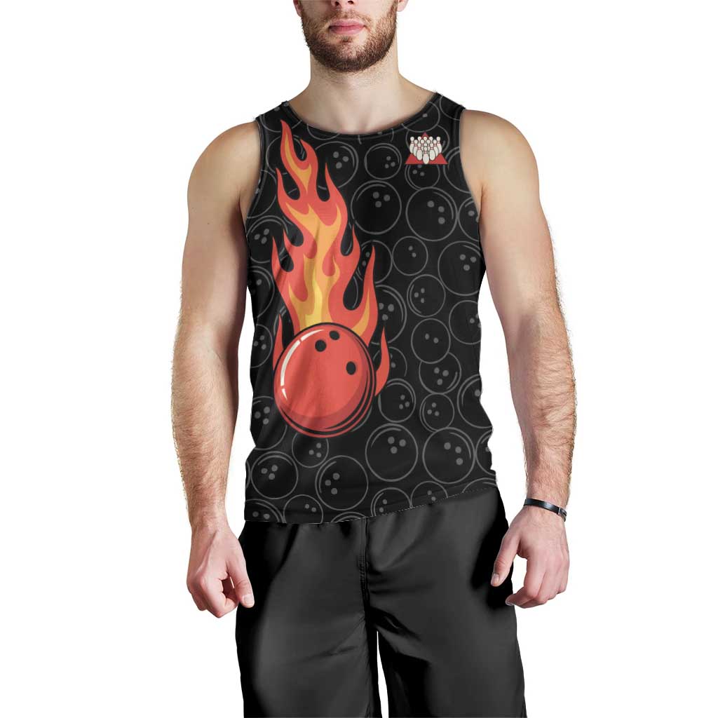 Flaming Bowling Ball Men Tank Top with Strike Explosion and Funny Quote Graphic on Bowling - Wonder Print Shop