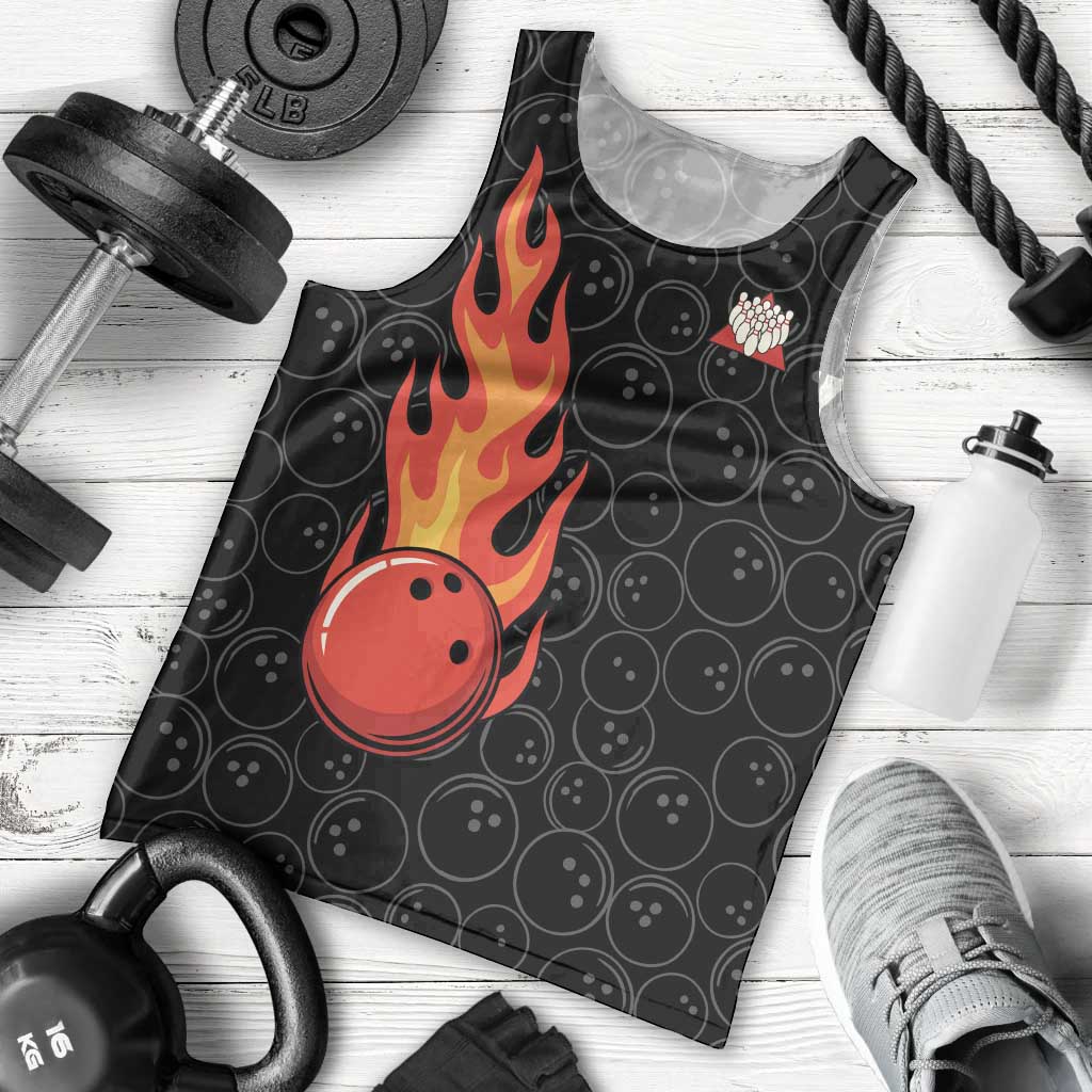 Flaming Bowling Ball Men Tank Top with Strike Explosion and Funny Quote Graphic on Bowling - Wonder Print Shop