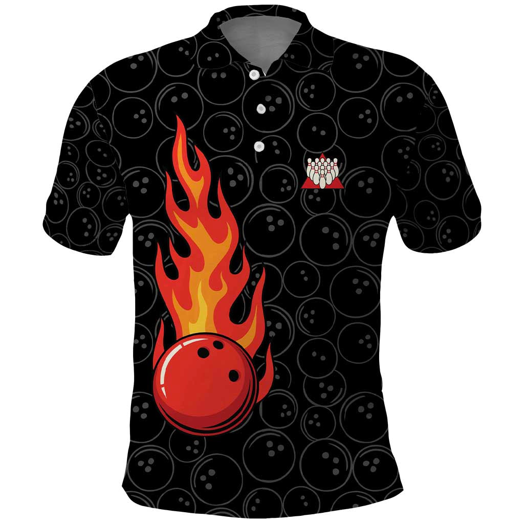 Flaming Bowling Ball Polo Shirt with Strike Explosion and Funny Quote Graphic on Bowling - Wonder Print Shop