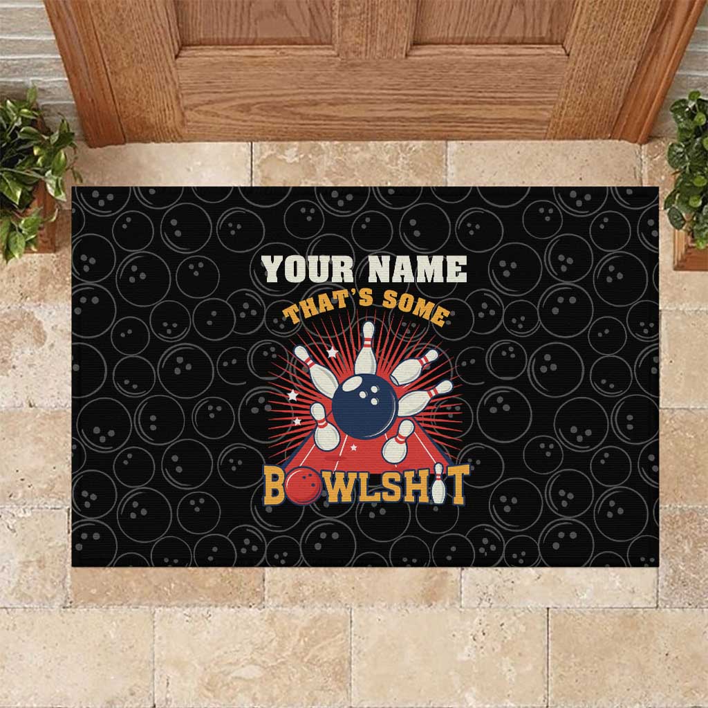Flaming Bowling Ball Rubber Doormat with Strike Explosion and Funny Quote Graphic on Bowling - Wonder Print Shop
