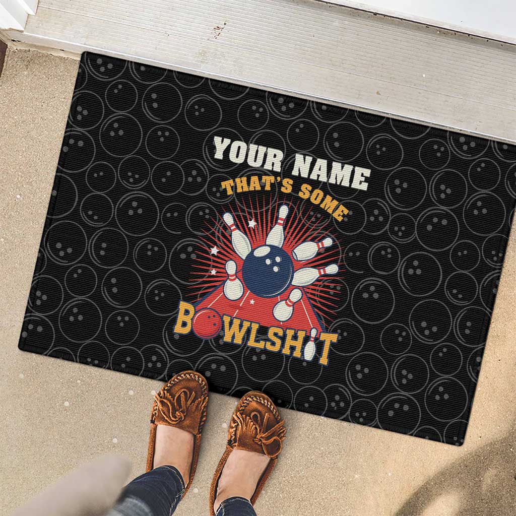 Flaming Bowling Ball Rubber Doormat with Strike Explosion and Funny Quote Graphic on Bowling - Wonder Print Shop