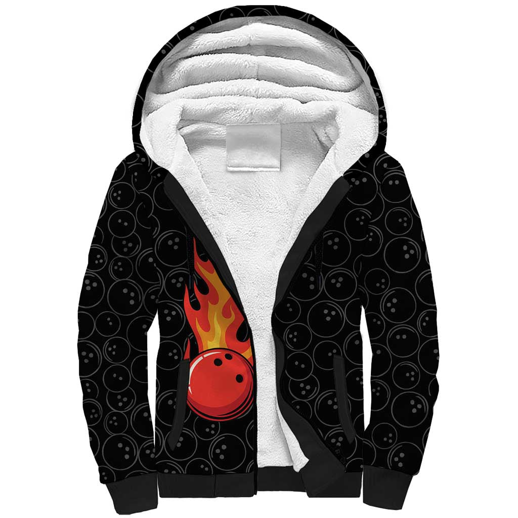 Flaming Bowling Ball Sherpa Hoodie with Strike Explosion and Funny Quote Graphic on Bowling - Wonder Print Shop