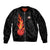 Flaming Bowling Ball Sleeve Zip Bomber Jacket with Strike Explosion and Funny Quote Graphic on Bowling - Wonder Print Shop