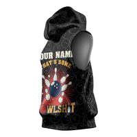 Flaming Bowling Ball Sleeveless Hoodie with Strike Explosion and Funny Quote Graphic on Bowling - Wonder Print Shop