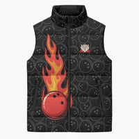 Flaming Bowling Ball Sleeveless Puffer Jacket with Strike Explosion and Funny Quote Graphic on Bowling - Wonder Print Shop