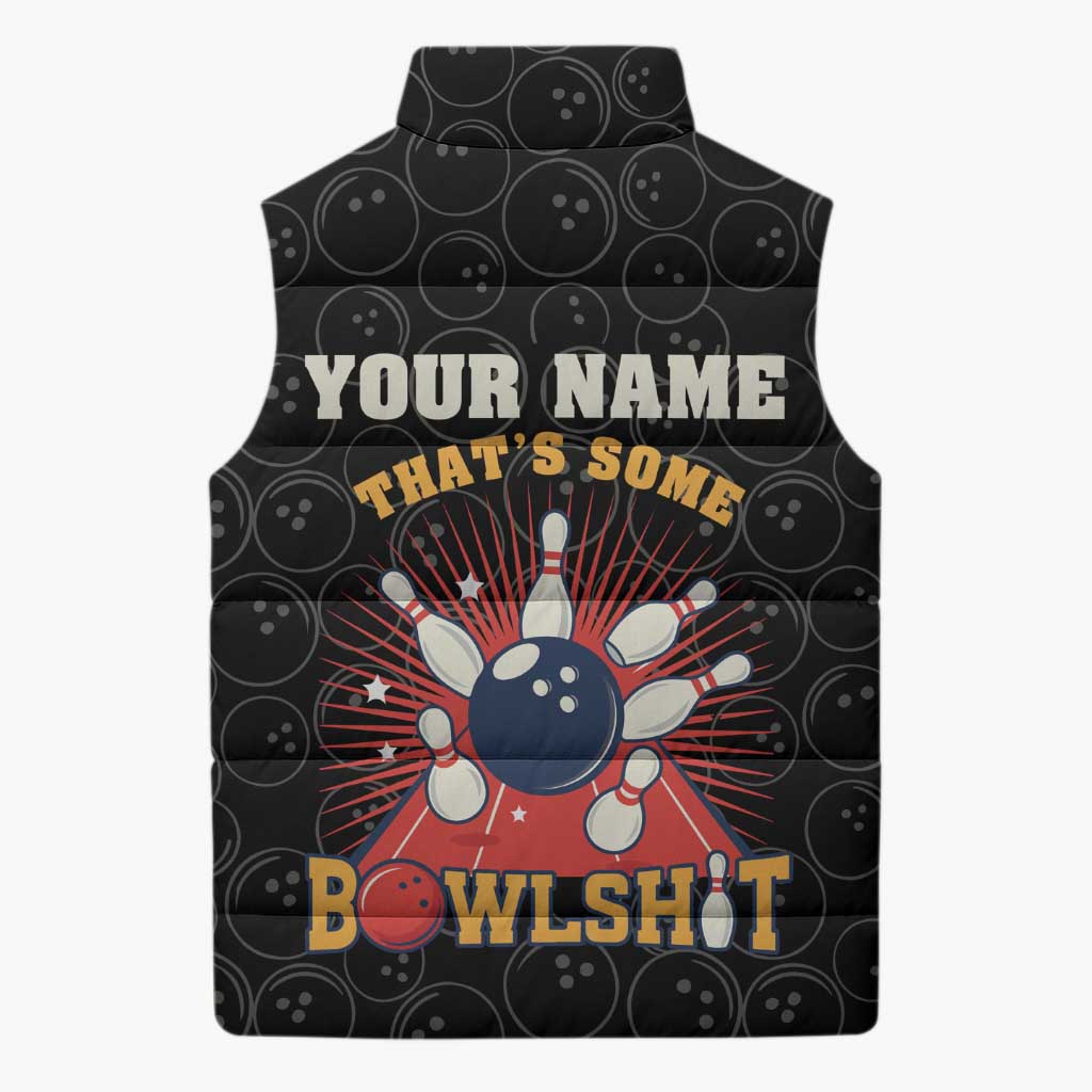 Flaming Bowling Ball Sleeveless Puffer Jacket with Strike Explosion and Funny Quote Graphic on Bowling - Wonder Print Shop