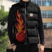 Flaming Bowling Ball Sleeveless Puffer Jacket with Strike Explosion and Funny Quote Graphic on Bowling - Wonder Print Shop