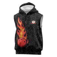 Flaming Bowling Ball Sleeveless Zip Hoodie with Strike Explosion and Funny Quote Graphic on Bowling - Wonder Print Shop
