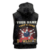 Flaming Bowling Ball Sleeveless Zip Hoodie with Strike Explosion and Funny Quote Graphic on Bowling - Wonder Print Shop