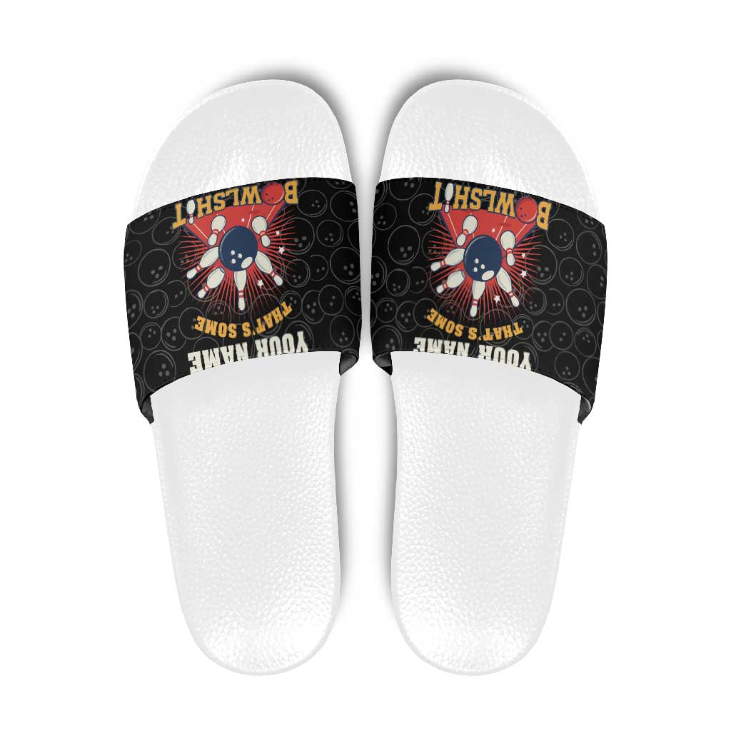 Flaming Bowling Ball Slide Sandals with Strike Explosion and Funny Quote Graphic on Bowling - Wonder Print Shop