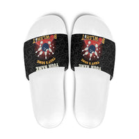 Flaming Bowling Ball Slide Sandals with Strike Explosion and Funny Quote Graphic on Bowling - Wonder Print Shop