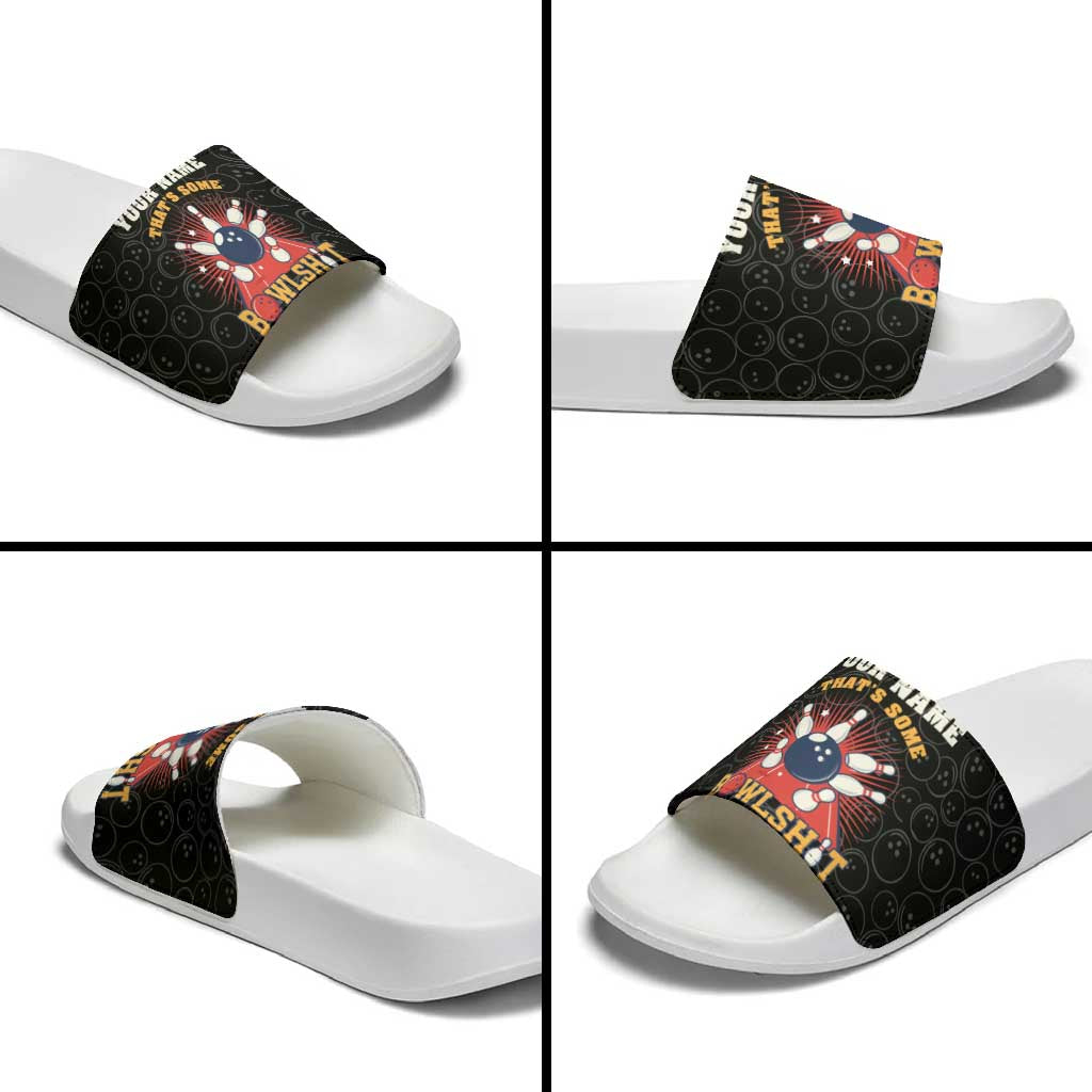 Flaming Bowling Ball Slide Sandals with Strike Explosion and Funny Quote Graphic on Bowling - Wonder Print Shop
