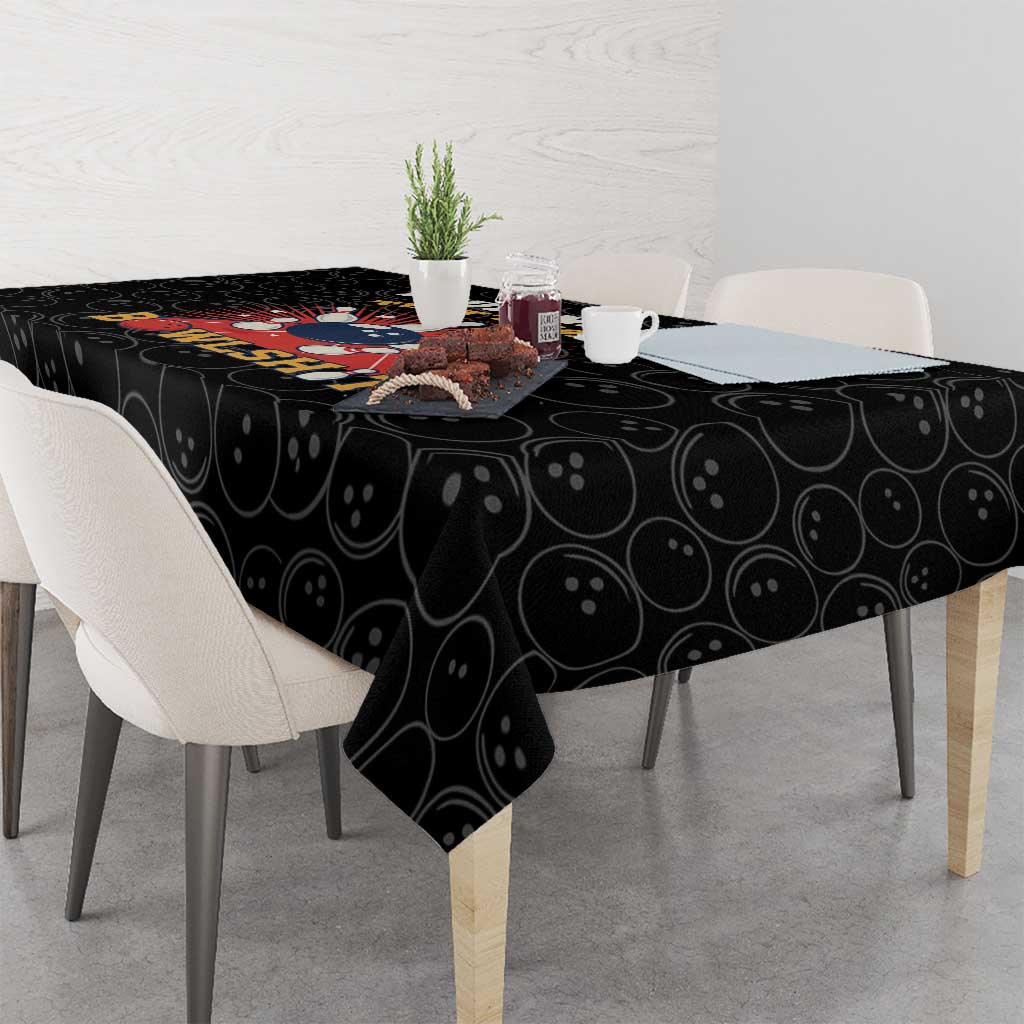 Flaming Bowling Ball Tablecloth with Strike Explosion and Funny Quote Graphic on Bowling - Wonder Print Shop