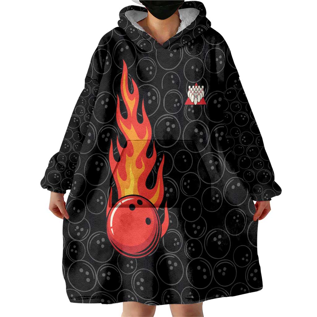Flaming Bowling Ball Wearable Blanket Hoodie with Strike Explosion and Funny Quote Graphic on Bowling - Wonder Print Shop
