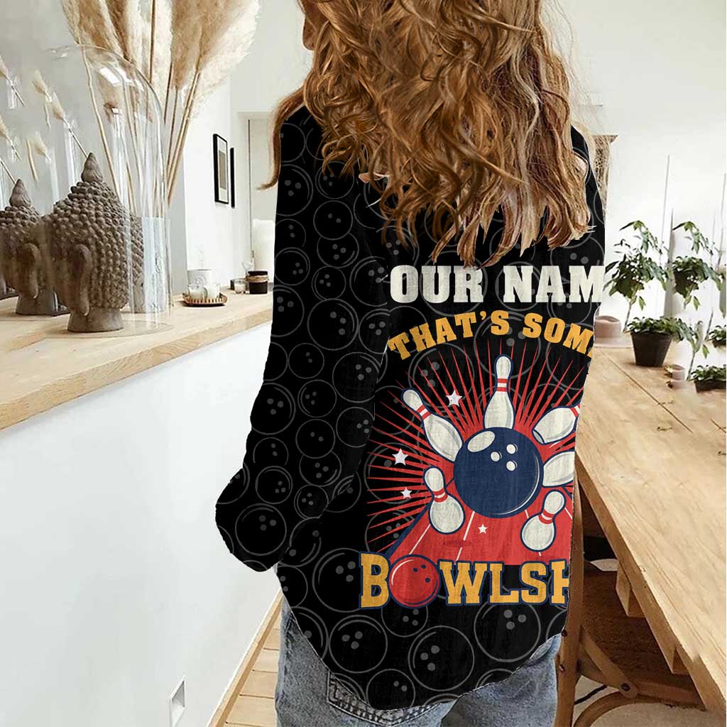 Flaming Bowling Ball Women Casual Shirt with Strike Explosion and Funny Quote Graphic on Bowling - Wonder Print Shop