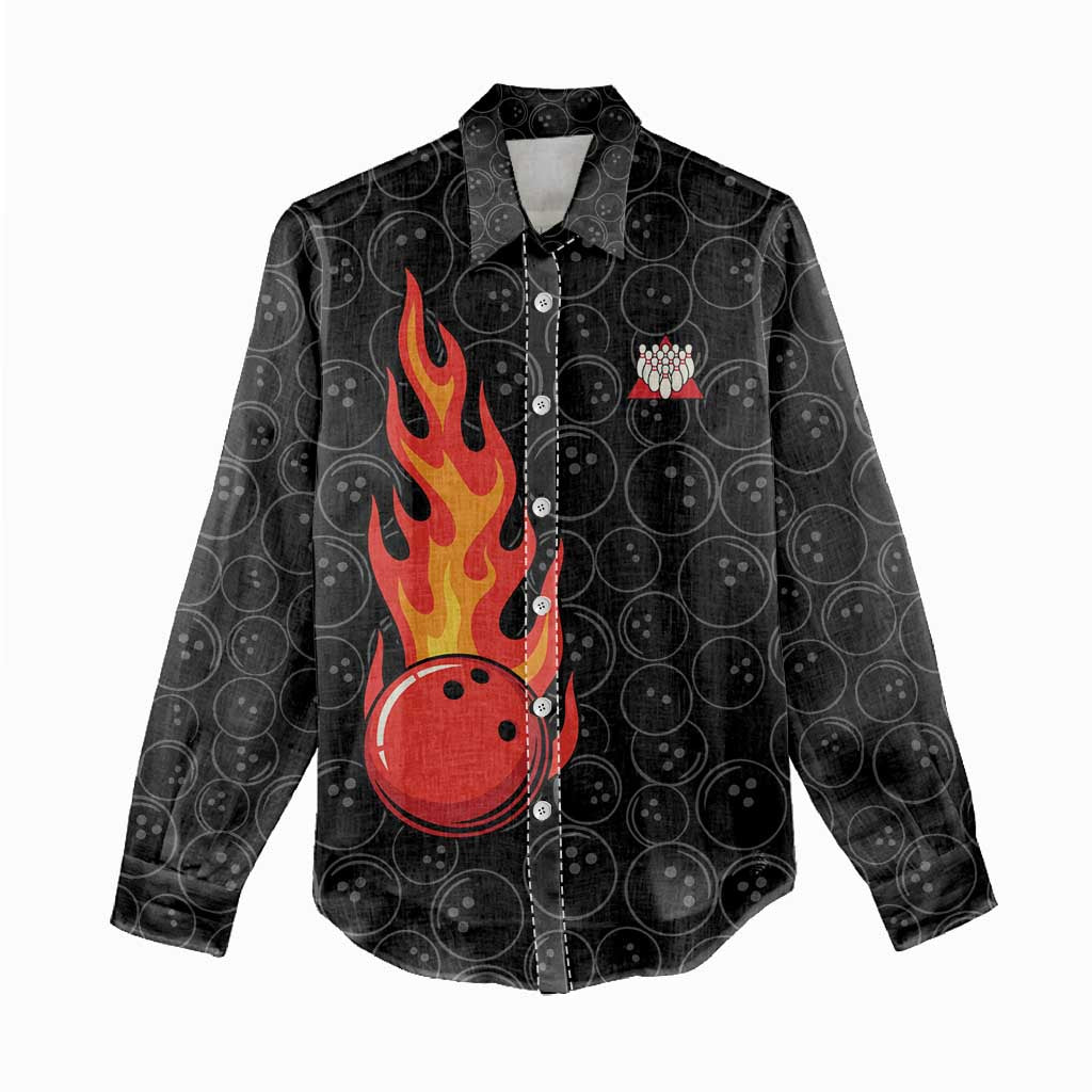 Flaming Bowling Ball Women Casual Shirt with Strike Explosion and Funny Quote Graphic on Bowling - Wonder Print Shop