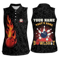 Flaming Bowling Ball Women Sleeveless Polo Shirt with Strike Explosion and Funny Quote Graphic on Bowling - Wonder Print Shop