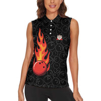 Flaming Bowling Ball Women Sleeveless Polo Shirt with Strike Explosion and Funny Quote Graphic on Bowling - Wonder Print Shop