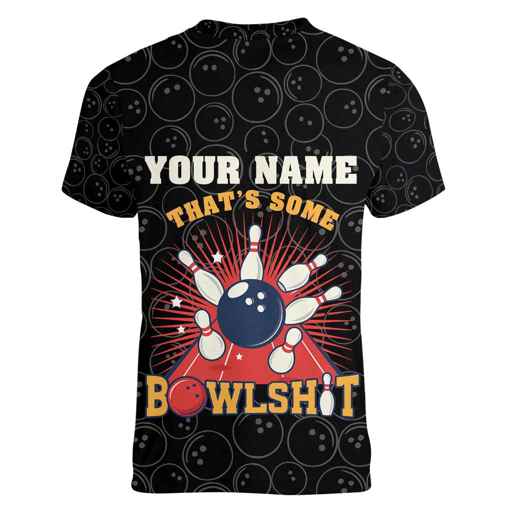 Flaming Bowling Ball Women V-Neck T-Shirt with Strike Explosion and Funny Quote Graphic on Bowling - Wonder Print Shop