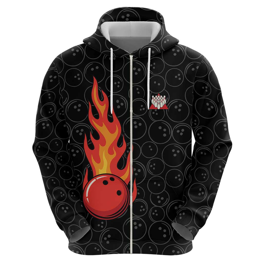 Flaming Bowling Ball Zip Hoodie with Strike Explosion and Funny Quote Graphic on Bowling - Wonder Print Shop