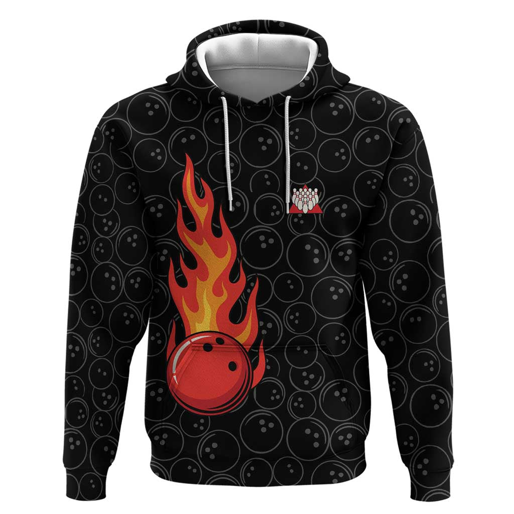 Flaming Bowling Ball Zip Hoodie with Strike Explosion and Funny Quote Graphic on Bowling - Wonder Print Shop