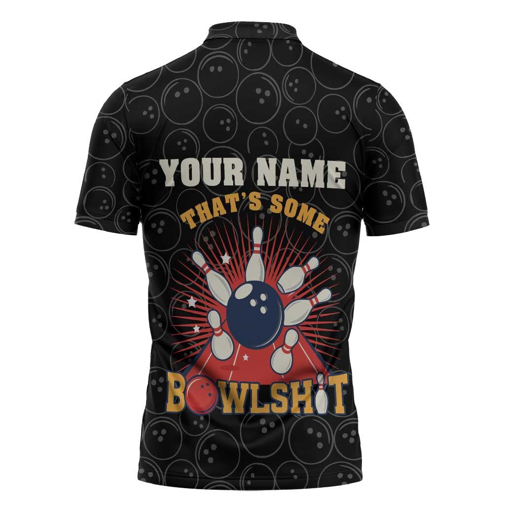 Flaming Bowling Ball Zipper Polo Shirt with Strike Explosion and Funny Quote Graphic on Bowling - Wonder Print Shop