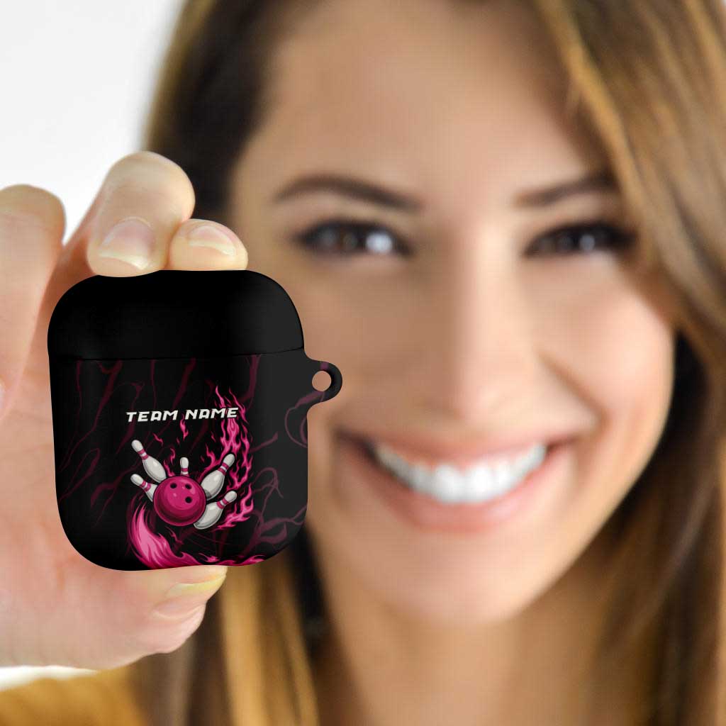 Pink Flaming Bowling Ball and Pins AirPods Case with Lightning Effect Graphic Design - Wonder Print Shop