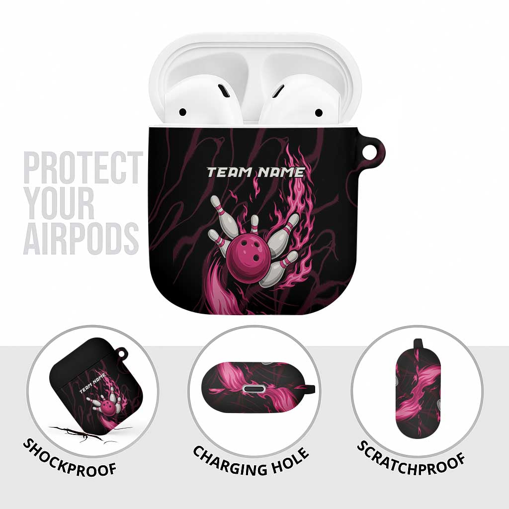 Pink Flaming Bowling Ball and Pins AirPods Case with Lightning Effect Graphic Design - Wonder Print Shop