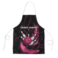 Pink Flaming Bowling Ball and Pins Apron with Lightning Effect Graphic Design - Wonder Print Shop