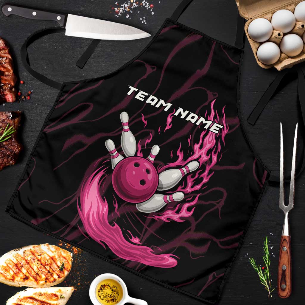 Pink Flaming Bowling Ball and Pins Apron with Lightning Effect Graphic Design - Wonder Print Shop
