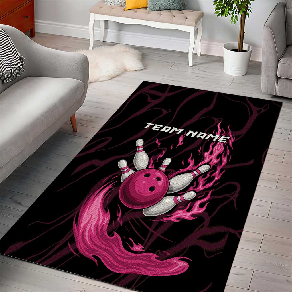 Pink Flaming Bowling Ball and Pins Area Rug with Lightning Effect Graphic Design - Wonder Print Shop