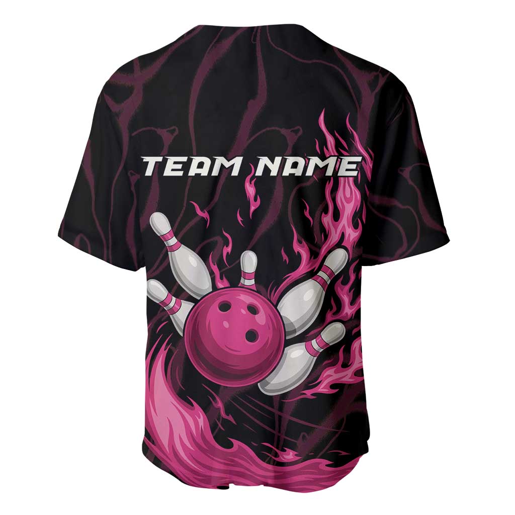 Pink Flaming Bowling Ball and Pins Baseball Jersey with Lightning Effect Graphic Design - Wonder Print Shop