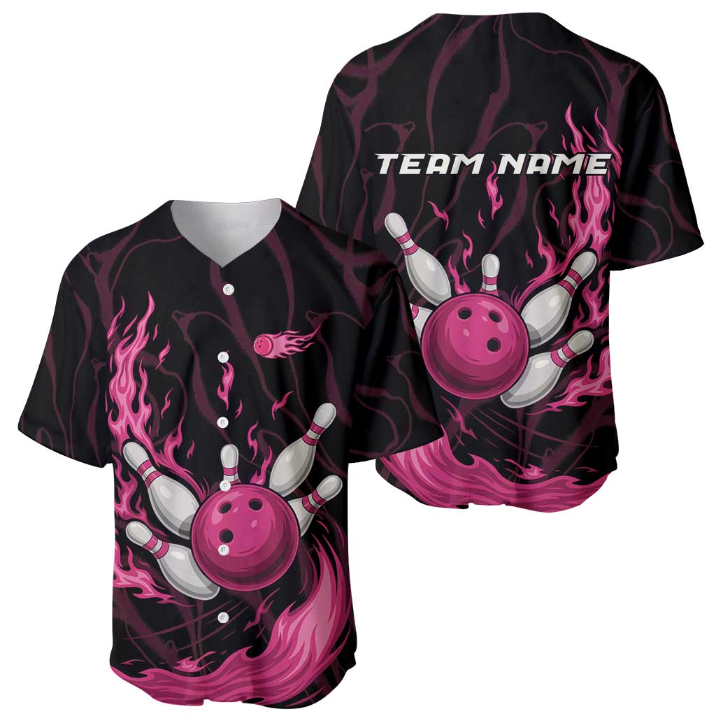 Pink Flaming Bowling Ball and Pins Baseball Jersey with Lightning Effect Graphic Design - Wonder Print Shop