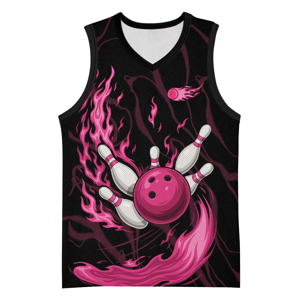 Pink Flaming Bowling Ball and Pins Basketball Jersey with Lightning Effect Graphic Design - Wonder Print Shop