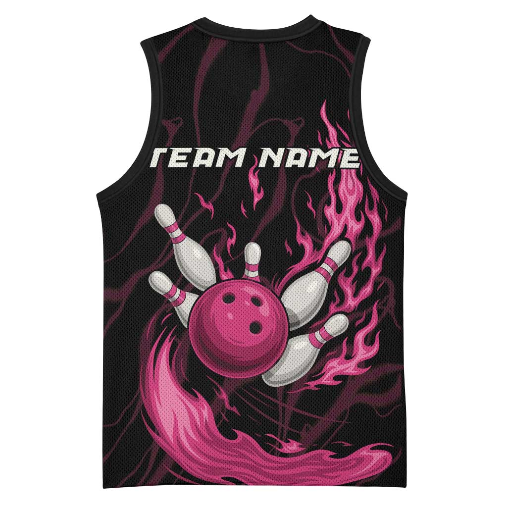 Pink Flaming Bowling Ball and Pins Basketball Jersey with Lightning Effect Graphic Design - Wonder Print Shop