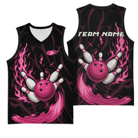 Pink Flaming Bowling Ball and Pins Basketball Jersey with Lightning Effect Graphic Design - Wonder Print Shop
