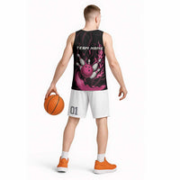 Pink Flaming Bowling Ball and Pins Basketball Jersey with Lightning Effect Graphic Design - Wonder Print Shop