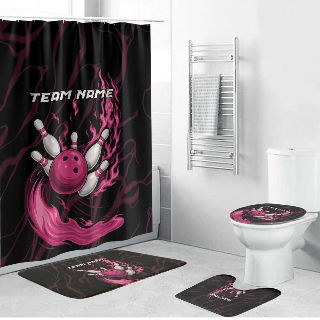 Pink Flaming Bowling Ball and Pins Bathroom Set with Lightning Effect Graphic Design - Wonder Print Shop