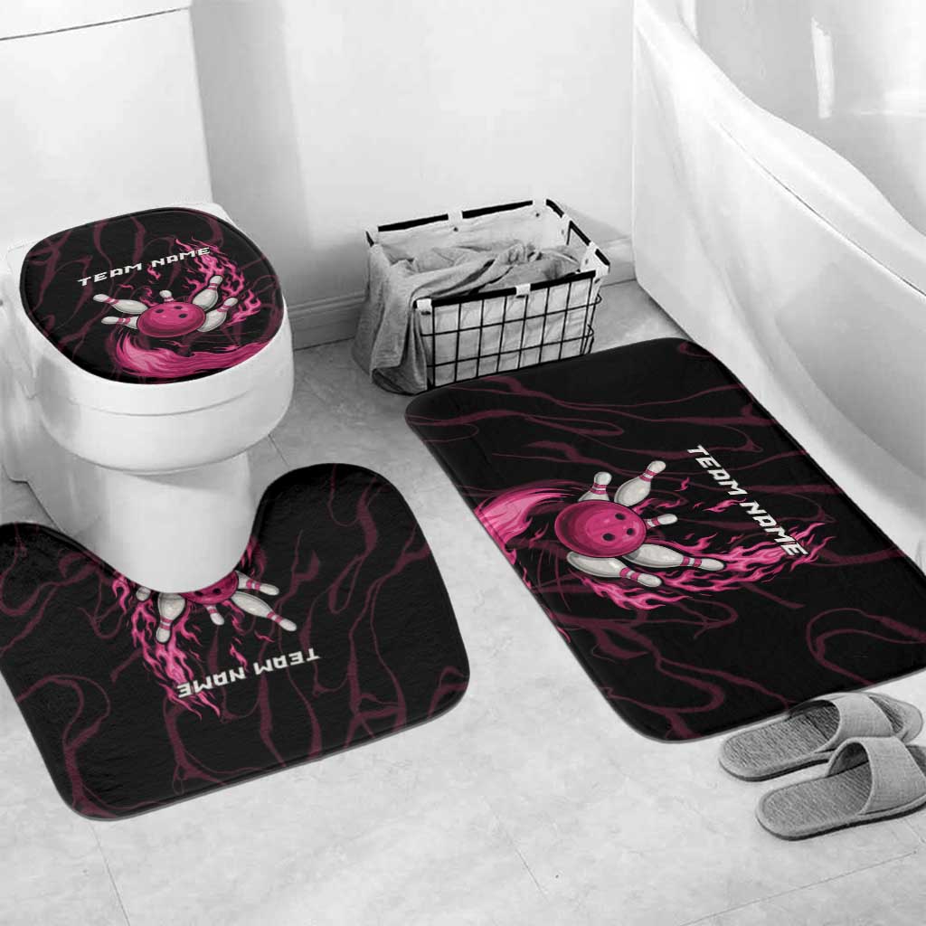 Pink Flaming Bowling Ball and Pins Bathroom Set with Lightning Effect Graphic Design - Wonder Print Shop