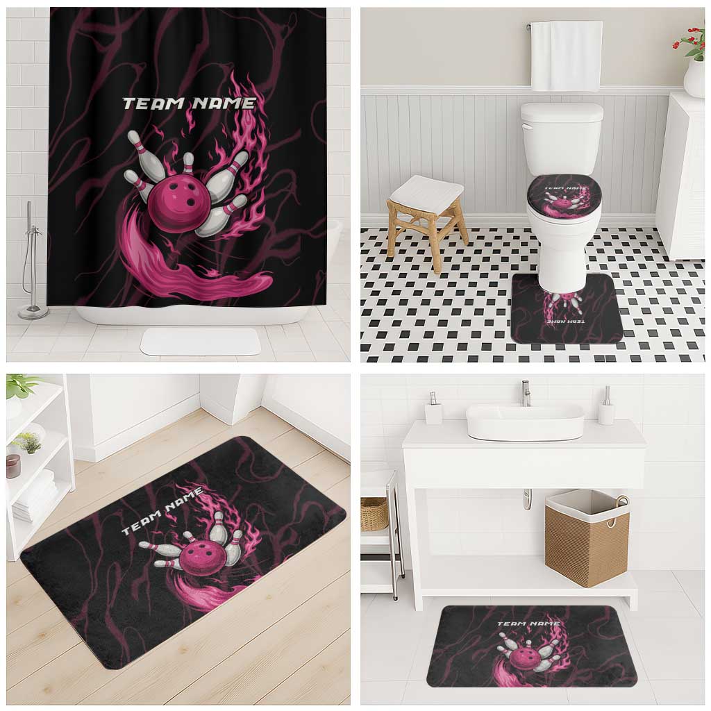 Pink Flaming Bowling Ball and Pins Bathroom Set with Lightning Effect Graphic Design - Wonder Print Shop