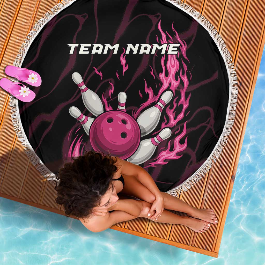 Pink Flaming Bowling Ball and Pins Beach Blanket with Lightning Effect Graphic Design - Wonder Print Shop