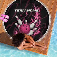 Pink Flaming Bowling Ball and Pins Beach Blanket with Lightning Effect Graphic Design - Wonder Print Shop