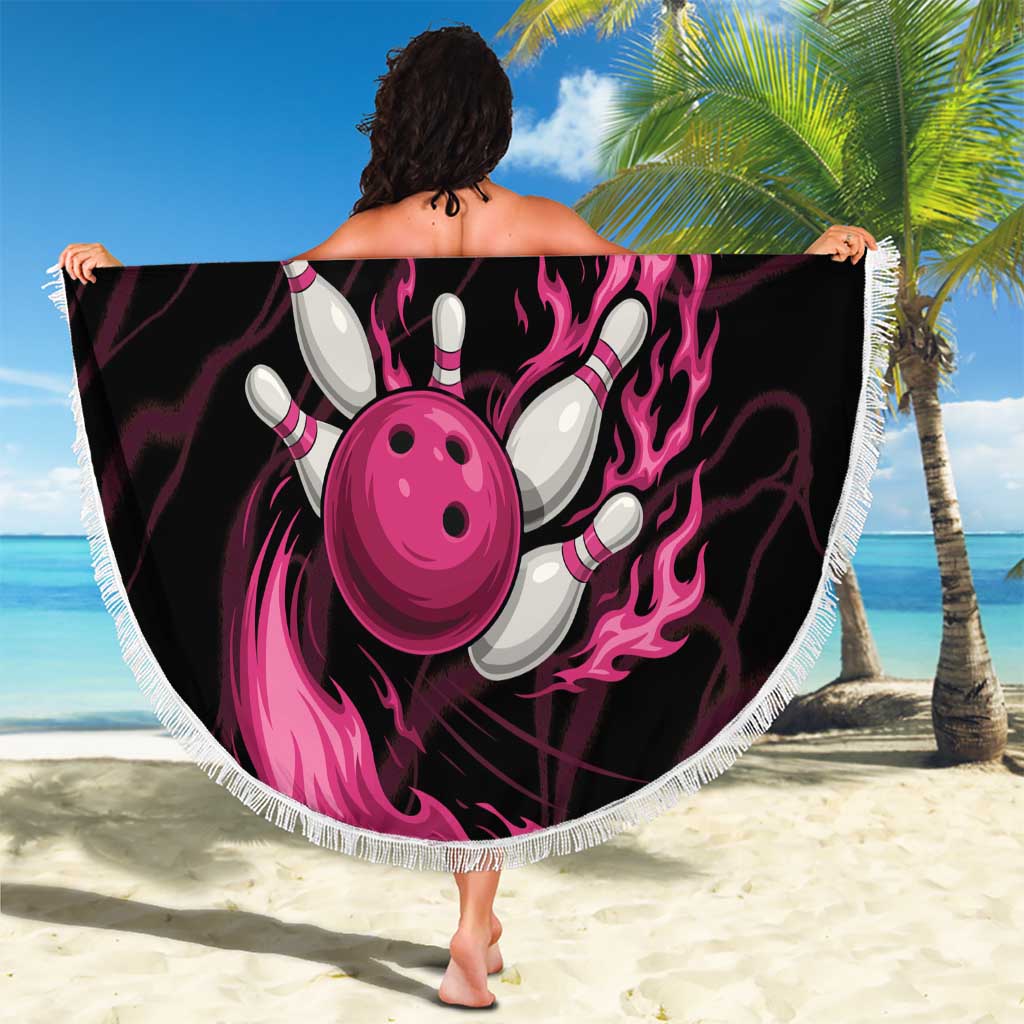 Pink Flaming Bowling Ball and Pins Beach Blanket with Lightning Effect Graphic Design - Wonder Print Shop