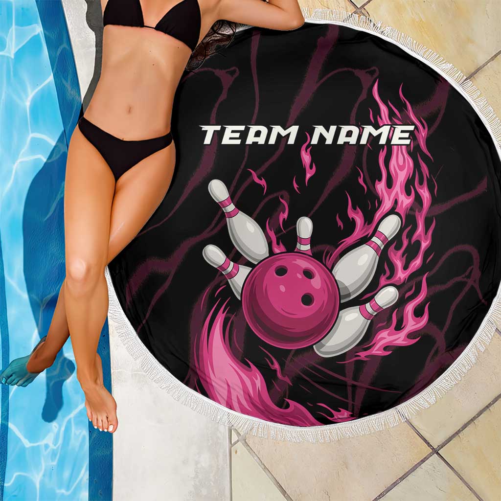 Pink Flaming Bowling Ball and Pins Beach Blanket with Lightning Effect Graphic Design - Wonder Print Shop