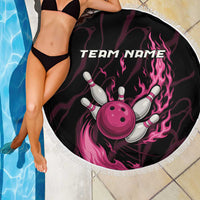Pink Flaming Bowling Ball and Pins Beach Blanket with Lightning Effect Graphic Design - Wonder Print Shop