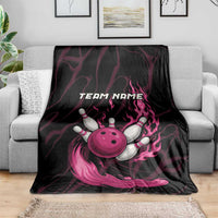 Pink Flaming Bowling Ball and Pins Blanket with Lightning Effect Graphic Design - Wonder Print Shop