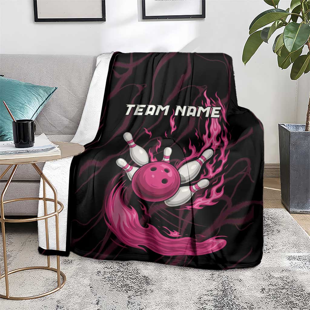 Pink Flaming Bowling Ball and Pins Blanket with Lightning Effect Graphic Design - Wonder Print Shop
