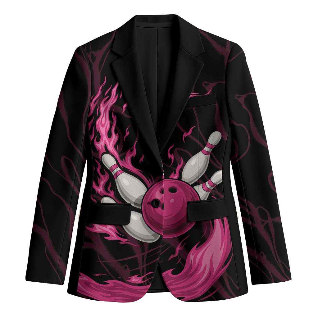 Pink Flaming Bowling Ball and Pins Blazer with Lightning Effect Graphic Design - Wonder Print Shop