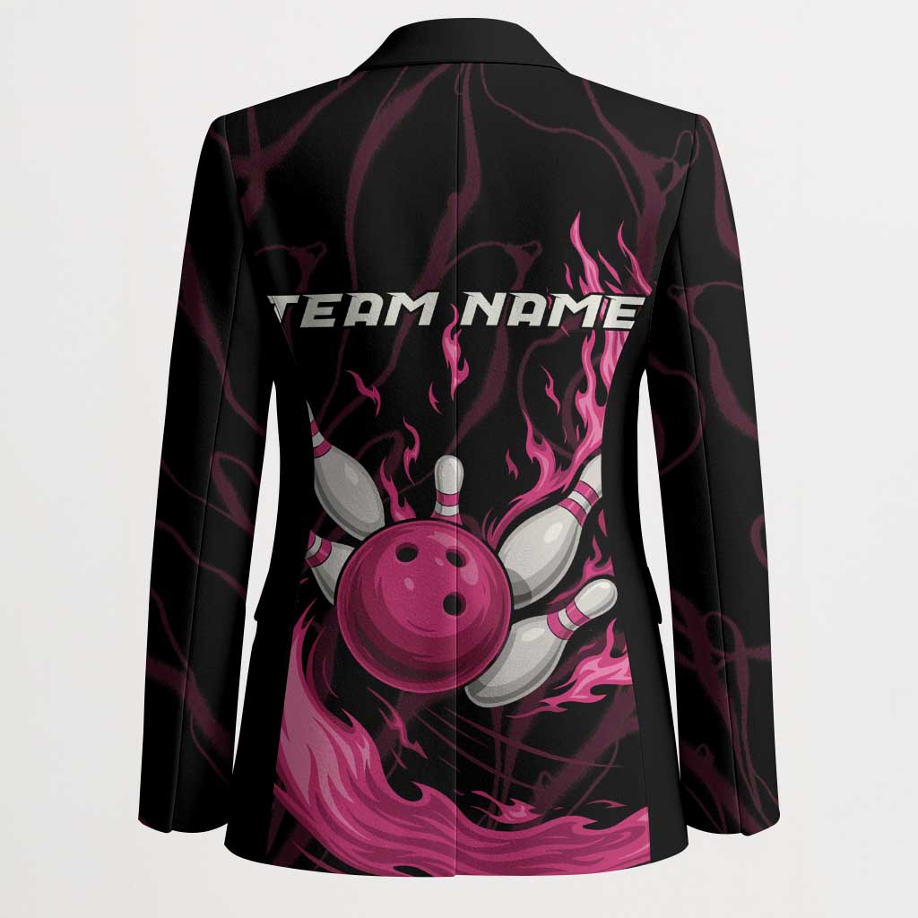 Pink Flaming Bowling Ball and Pins Blazer with Lightning Effect Graphic Design - Wonder Print Shop